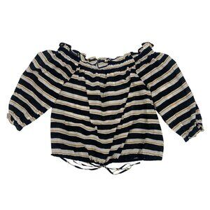 Who What Wear Women's Size M Black White Striped Off The Shoulder Smocked Top